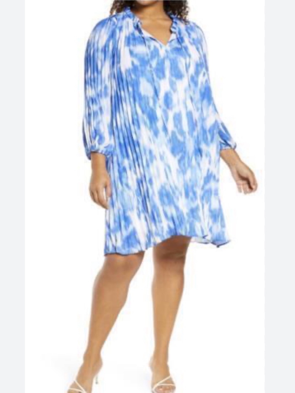 Halogen Sunburst Pleat Long Sleeve Dress in Blue Brush Size 2XL